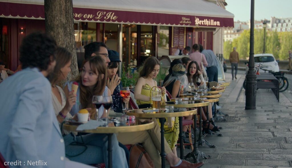 Le Restaurant Le Flore en l'ïle dans Emily in Paris, saison 1